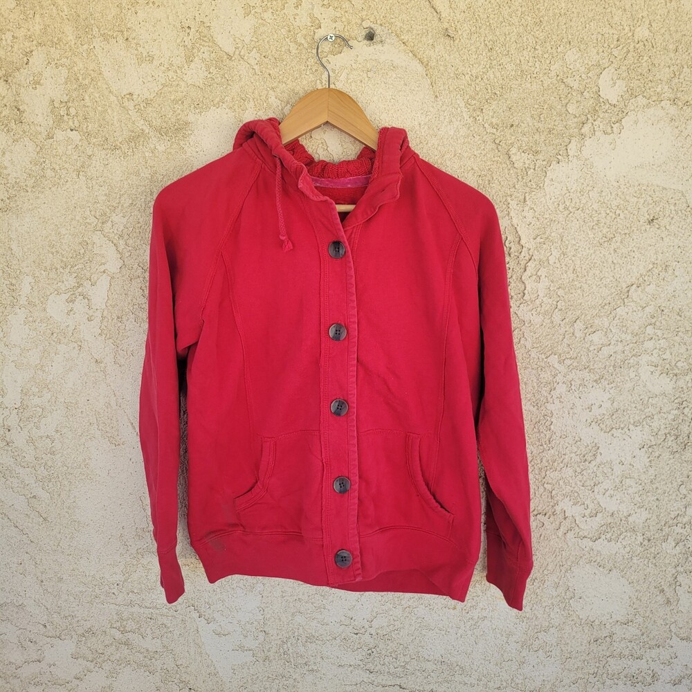 Red Y2K Buttonup Fleece Hoodie Sz M Sonoma Soft Twee Cozy Boho Cottage 90s Comfy